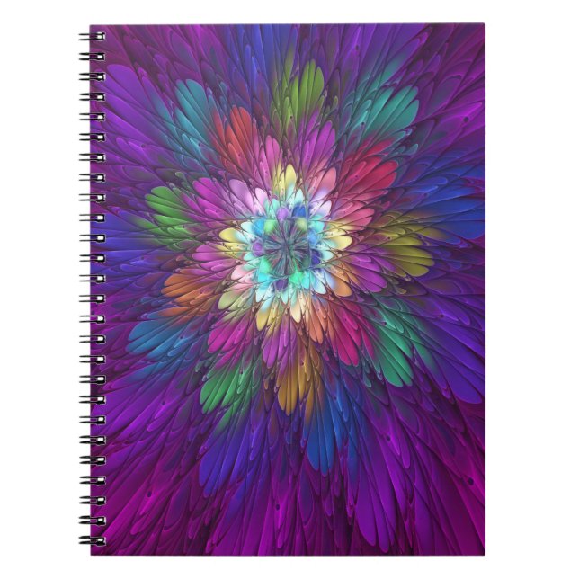 Colorful Psychedelic Flower Abstract Fractal Art Notebook (Front)