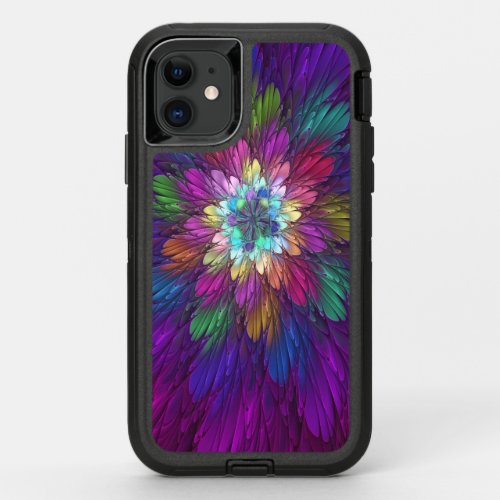 Colorful Psychedelic Flower Abstract Fractal Art OtterBox Defender iPhone 11 Case