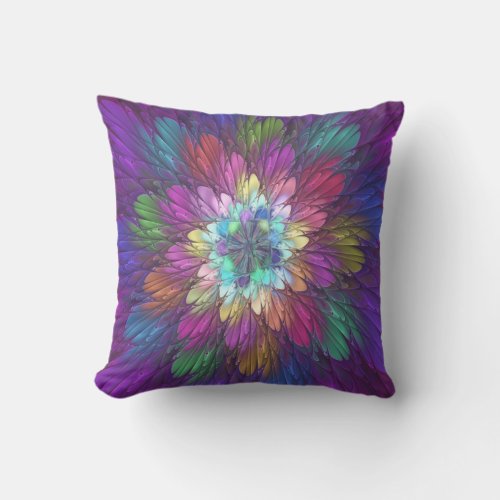 Colorful Psychedelic Flower Abstract Fractal Art Outdoor Pillow