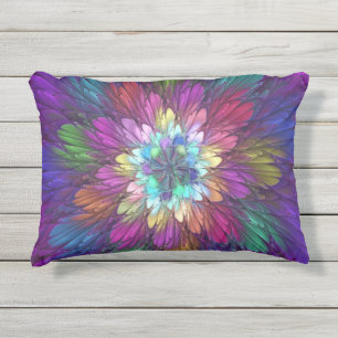 Colorful Psychedelic Flower Abstract Fractal Art Outdoor Pillow
