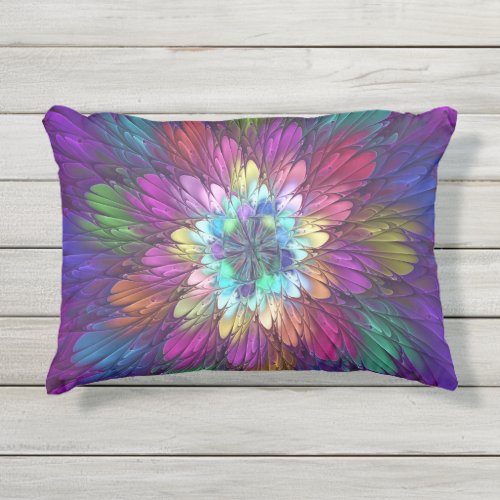 Colorful Psychedelic Flower Abstract Fractal Art Outdoor Pillow