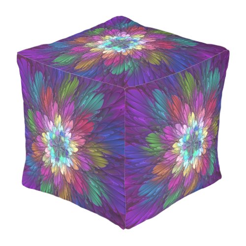 Colorful Psychedelic Flower Abstract Fractal Art Outdoor Pouf