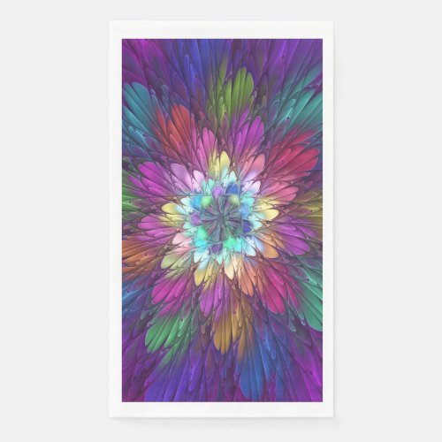 Colorful Psychedelic Flower Abstract Fractal Art Paper Guest Towels