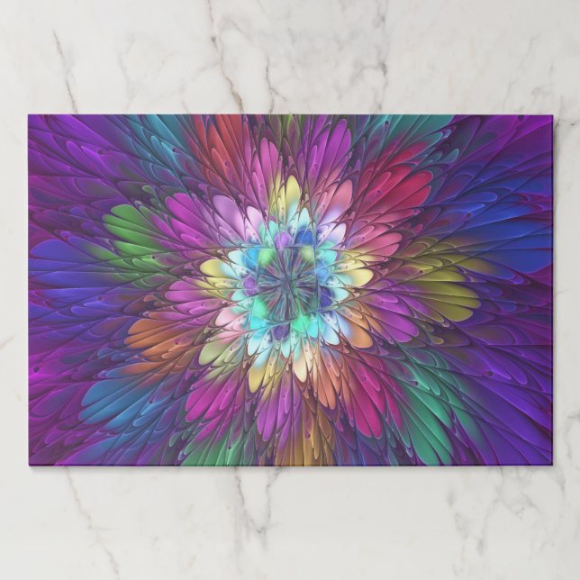 Colorful Psychedelic Flower Abstract Fractal Art Paper Pad (Front)