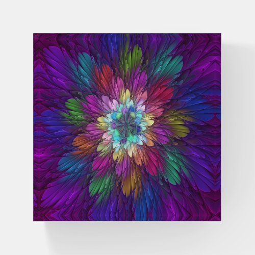 Colorful Psychedelic Flower Abstract Fractal Art Paperweight