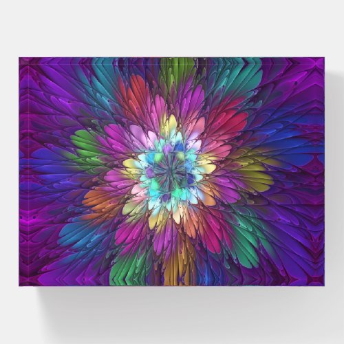 Colorful Psychedelic Flower Abstract Fractal Art Paperweight