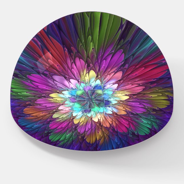 Colorful Psychedelic Flower Abstract Fractal Art Paperweight (Angled)