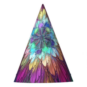 Colorful Psychedelic Flower Abstract Fractal Art Party Hat