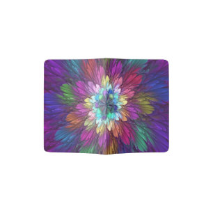 Colorful Psychedelic Flower Abstract Fractal Art Passport Holder