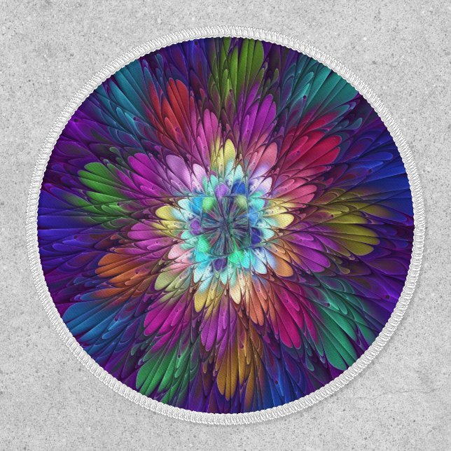 Colorful Psychedelic Flower Abstract Fractal Art Patch (Front)