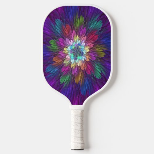Colorful Psychedelic Flower Abstract Fractal Art Pickleball Paddle