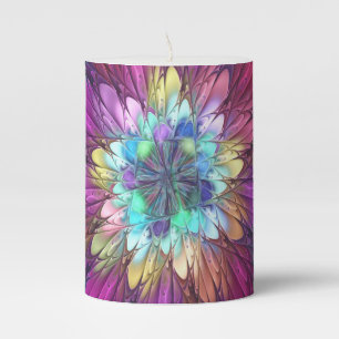 Colorful Psychedelic Flower Abstract Fractal Art Pillar Candle