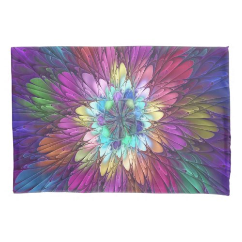 Colorful Psychedelic Flower Abstract Fractal Art Pillow Case