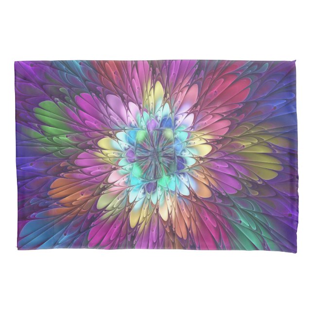 Colorful Psychedelic Flower Abstract Fractal Art Pillow Case (Front)