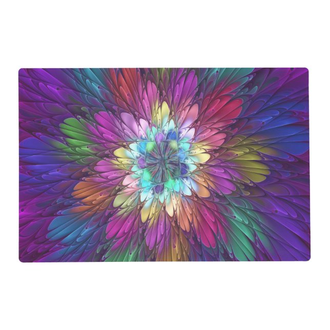 Colorful Psychedelic Flower Abstract Fractal Art Placemat (Front)