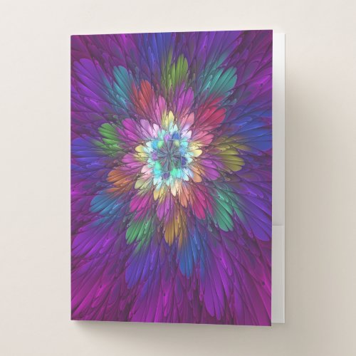 Colorful Psychedelic Flower Abstract Fractal Art Pocket Folder