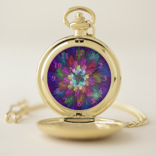 Colorful Psychedelic Flower Abstract Fractal Art Pocket Watch