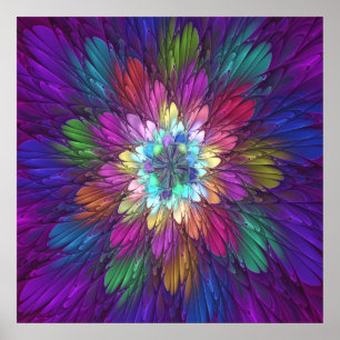 Colorful Psychedelic Flower Abstract Fractal Art Poster