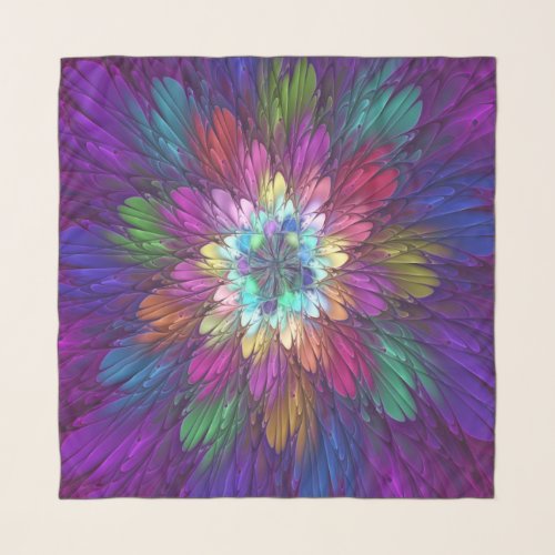 Colorful Psychedelic Flower Abstract Fractal Art Scarf