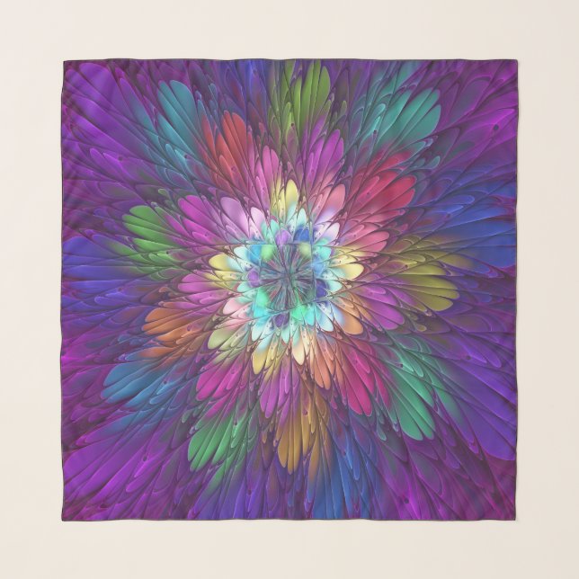 Colorful Psychedelic Flower Abstract Fractal Art Scarf (Front)