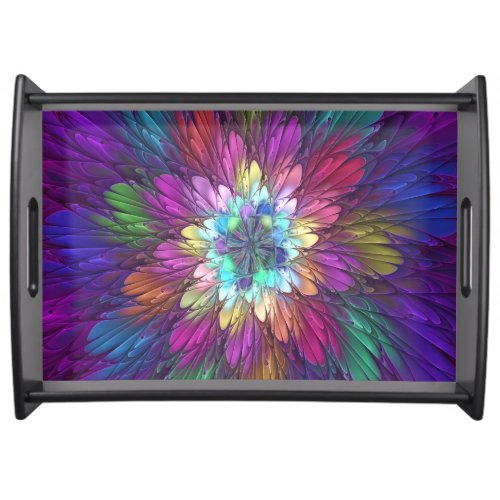 Colorful Psychedelic Flower Abstract Fractal Art Serving Tray