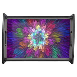 Colorful Psychedelic Flower Abstract Fractal Art Serving Tray