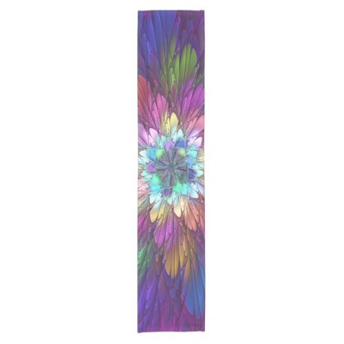 Colorful Psychedelic Flower Abstract Fractal Art Short Table Runner