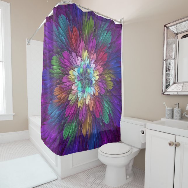 Colorful Psychedelic Flower Abstract Fractal Art Shower Curtain (In Situ)