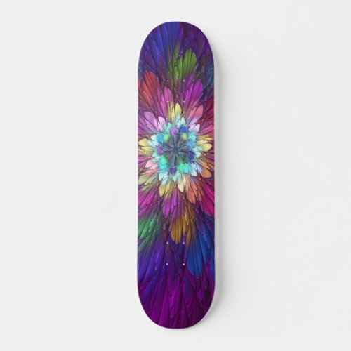 Colorful Psychedelic Flower Abstract Fractal Art Skateboard