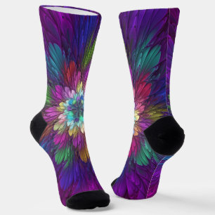 Colorful Psychedelic Flower Abstract Fractal Art Socks