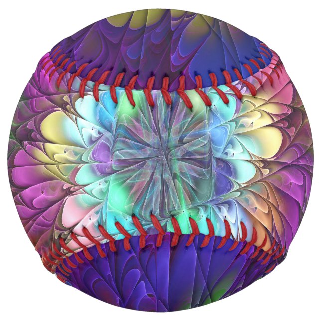 Colorful Psychedelic Flower Abstract Fractal Art Softball (Front)