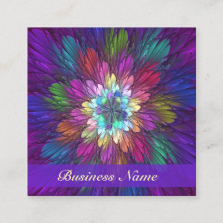 Colorful Psychedelic Flower Abstract Fractal Art Square Business Card