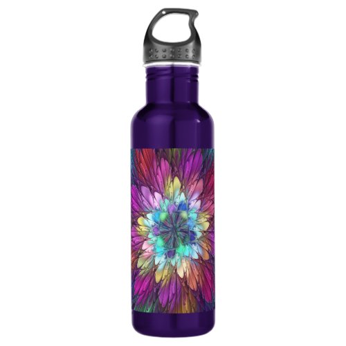 Colorful Psychedelic Flower Abstract Fractal Art Stainless Steel Water Bottle