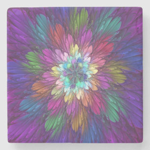 Colorful Psychedelic Flower Abstract Fractal Art Stone Coaster