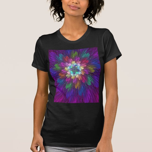Colorful Psychedelic Flower Abstract Fractal Art T-Shirt (Front)