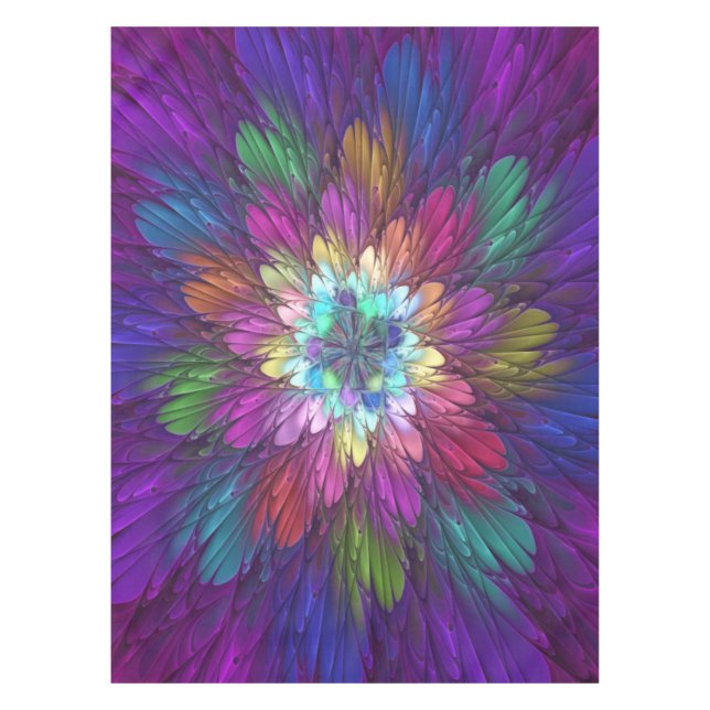 Colorful Psychedelic Flower Abstract Fractal Art Tablecloth (Front)