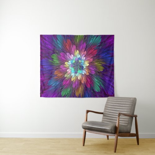 Colorful Psychedelic Flower Abstract Fractal Art Tapestry
