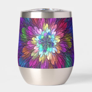 Colorful Psychedelic Flower Abstract Fractal Art Thermal Wine Tumbler