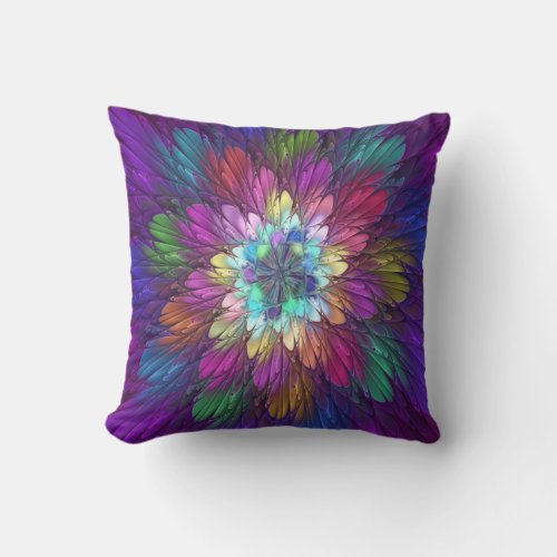 Colorful Psychedelic Flower Abstract Fractal Art Throw Pillow