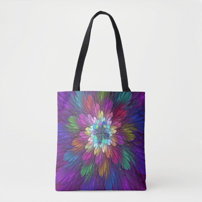 Colorful Psychedelic Flower Abstract Fractal Art Tote Bag (Front)