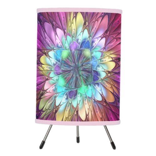 Colorful Psychedelic Flower Abstract Fractal Art Tripod Lamp