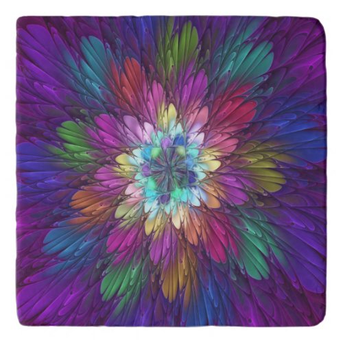 Colorful Psychedelic Flower Abstract Fractal Art Trivet
