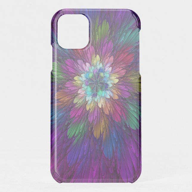 Colorful Psychedelic Flower Abstract Fractal Art Uncommon iPhone Case (Back)
