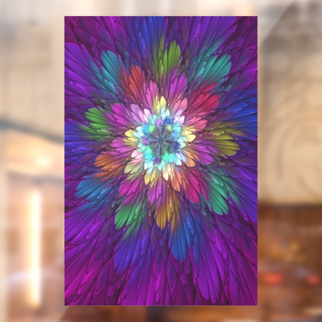 Colorful Psychedelic Flower Abstract Fractal Art Window Cling (Sheet 2)