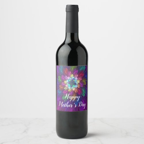Colorful Psychedelic Flower Abstract Fractal Art Wine Label
