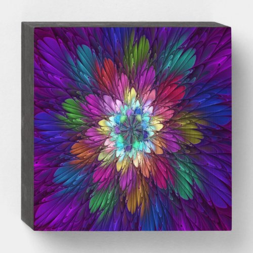 Colorful Psychedelic Flower Abstract Fractal Art Wooden Box Sign