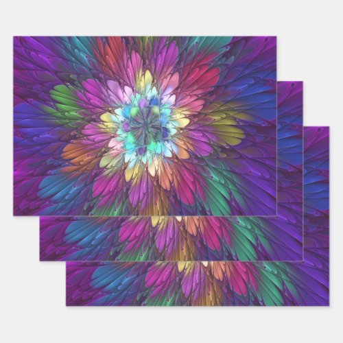 Colorful Psychedelic Flower Abstract Fractal Art Wrapping Paper Sheets