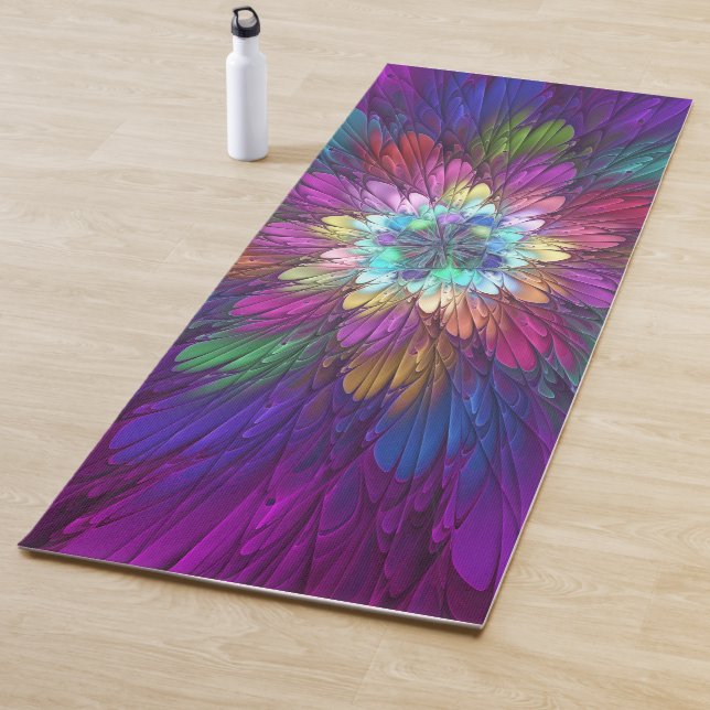 Colorful Psychedelic Flower Abstract Fractal Art Yoga Mat (In Situ)