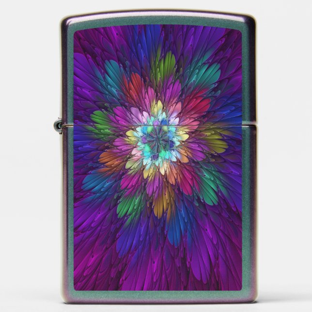 Colorful Psychedelic Flower Abstract Fractal Art Zippo Lighter (Front)