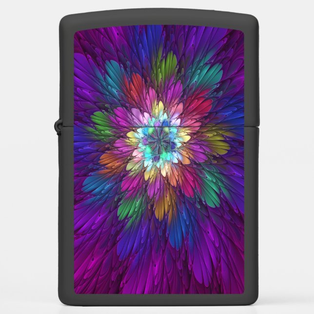 Colorful Psychedelic Flower Abstract Fractal Art Zippo Lighter (Front)